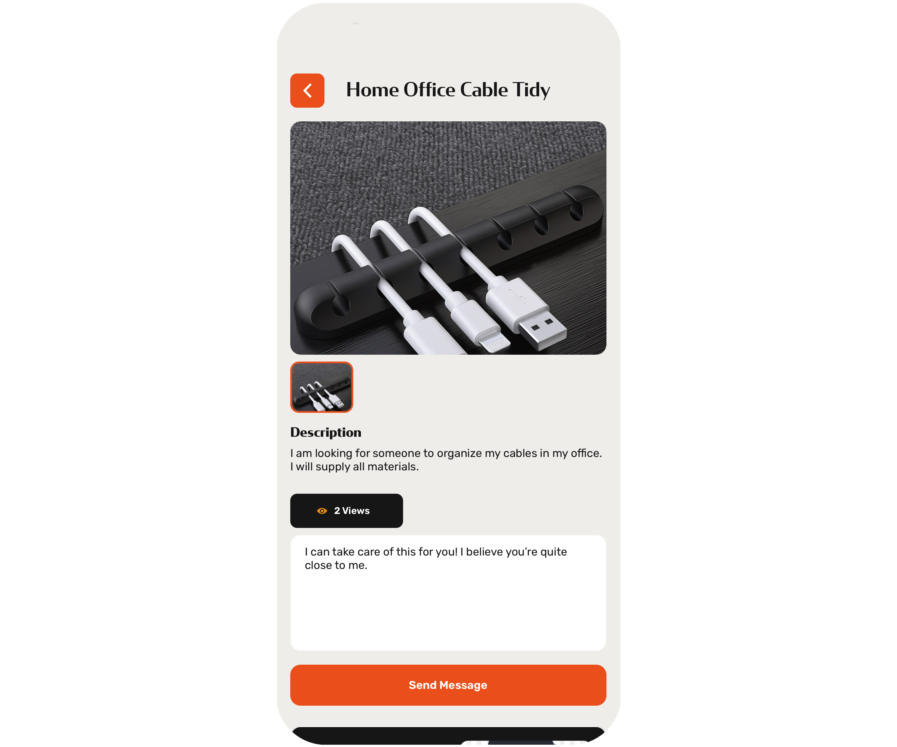 Browsing a home services project to bid on in the QTP Home Helper app