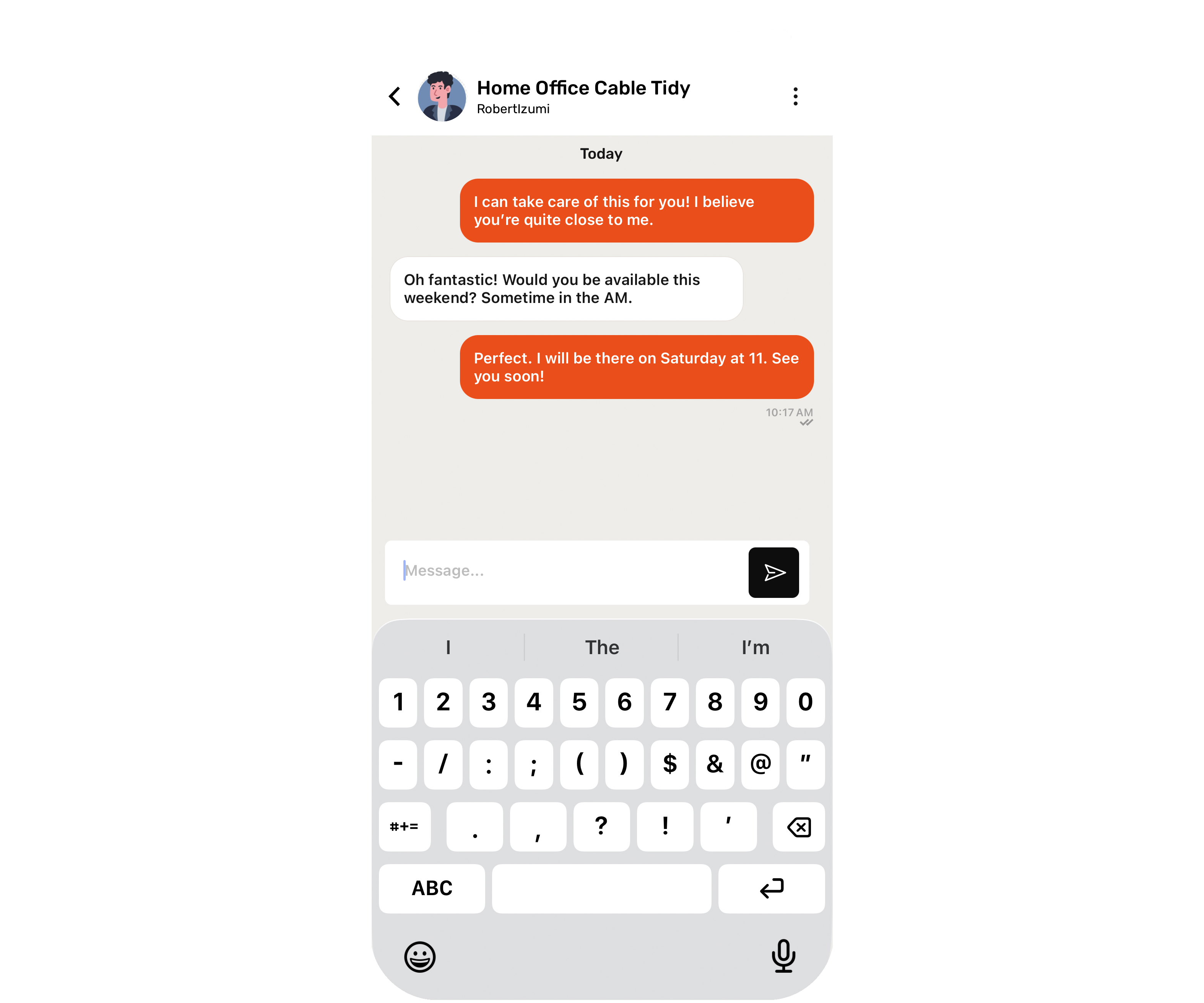 Chatting with a homeowner to schedule a home services job in the QTP app