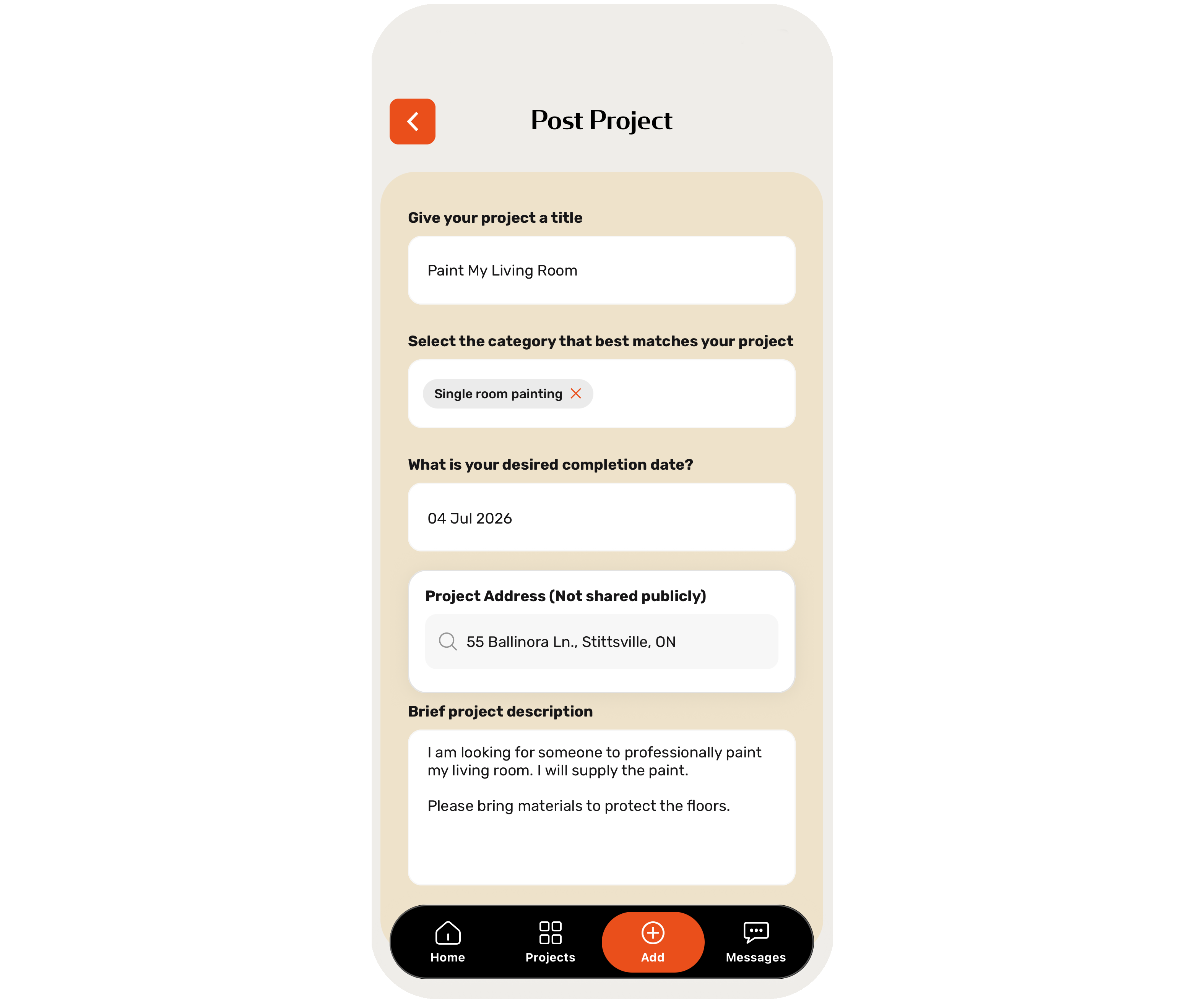 Posting a new home services project on QTP for local Home Helpers to apply